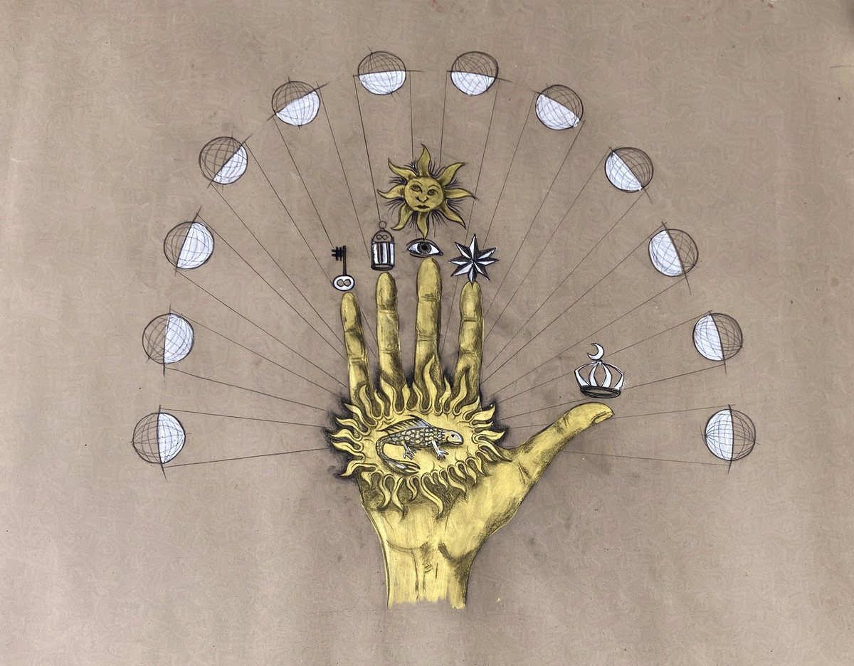 Alchemist hand with moon cycles