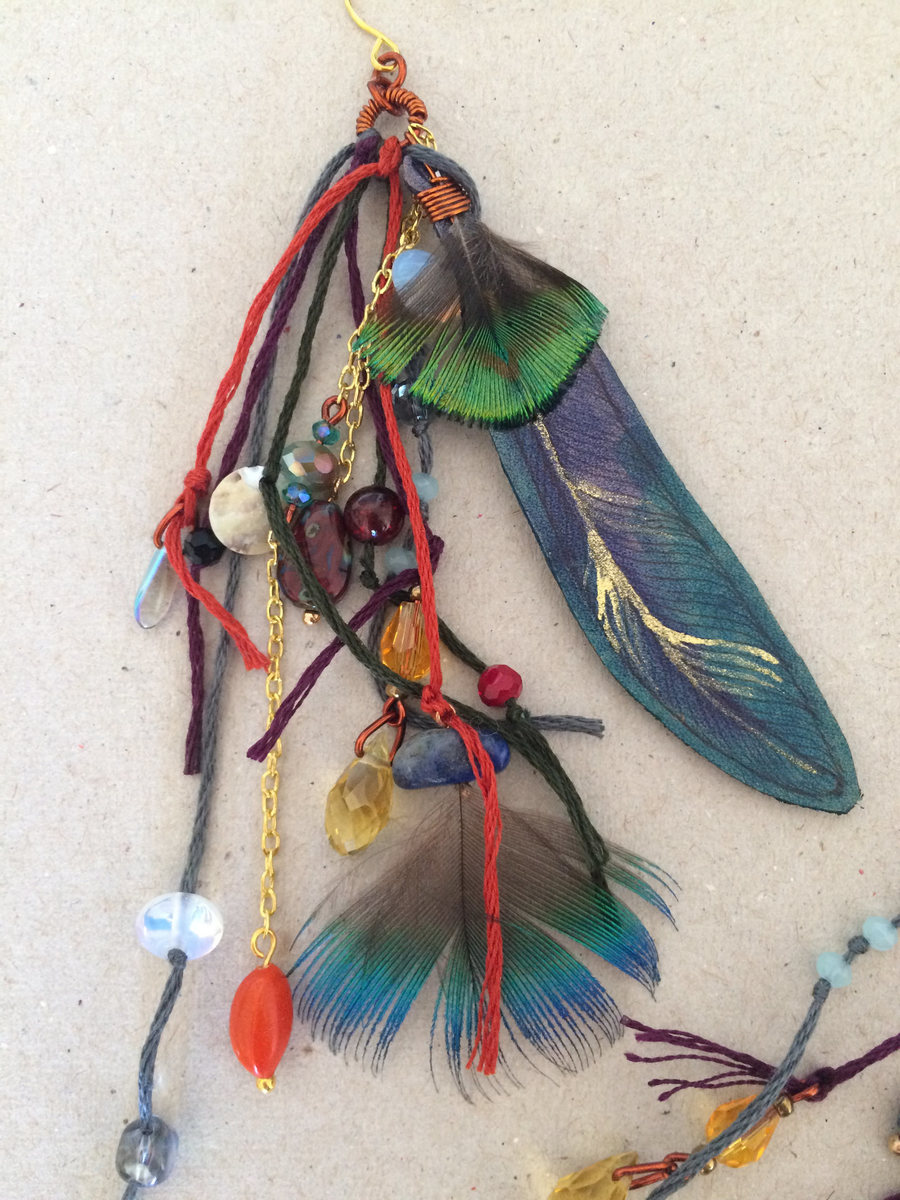  Peacock and Leather Feather earrings