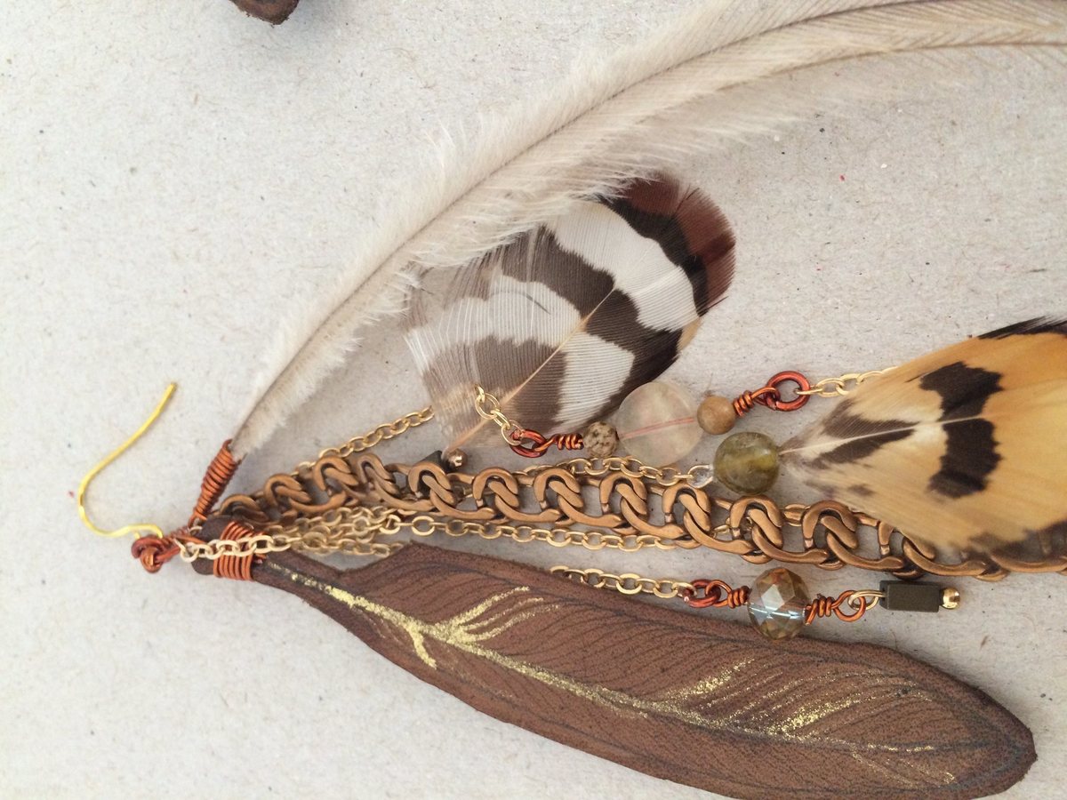 Earthy Leather Feather earrings